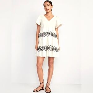 Embroidered Mini Swing Dress